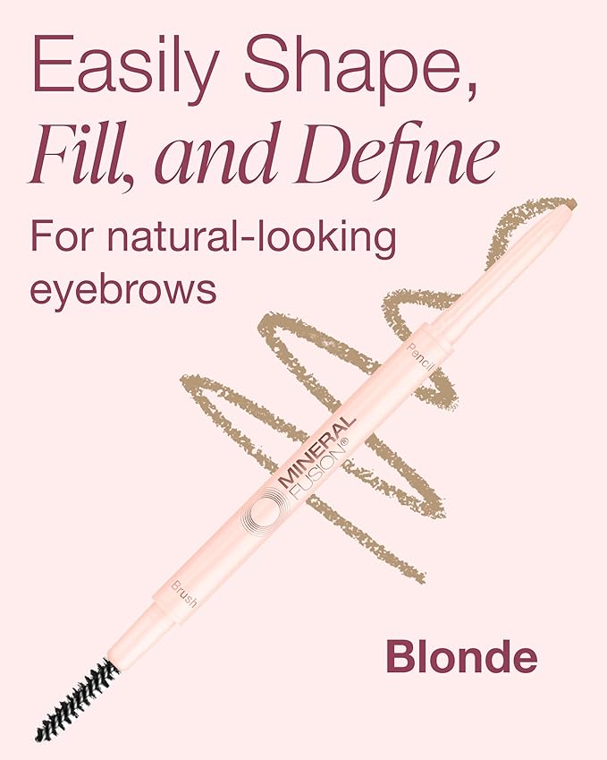 Mineral Fusion Retractable Brow Pencil (Blonde) - TZR 2025 Beauty Heroes Award Winner - Shape & Define Eyebrow with Blending Spoolie Brush - Velvety Smooth, Long-Lasting Color - Vegan Formula
