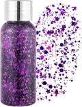 Body Glitter Gel, Mardi Gras Chunky Face Glitter Mermaid Sequins, Sparkly Hair Glitter,Singer Concert Festival Rave Accessories, Halloween Body Painting (#06 Violet)
