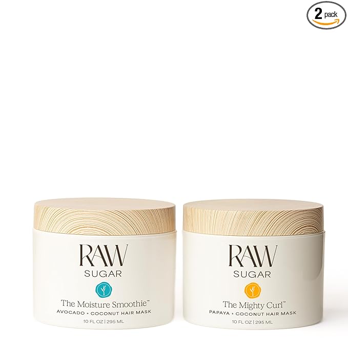 Raw Sugar The Mighty Curl & The Moisture Smoothie Mask Duo, Without SLS/SLES & Parabens, Color-Friendly, Vegan
