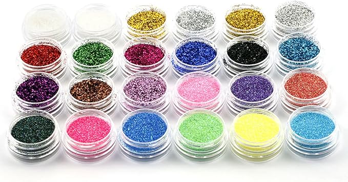 24 Color Body Glitter Set, Fine Nail Glitter, Suitable for Holiday Makeup, Cosmetics, Cosmetic Glitter for Body Nails Face Hair Eyeshadow Lip Gloss Making