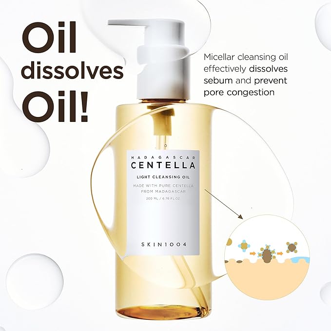 SKIN1004 Centella Double Cleansing Duo, Cleansing Oil 6.76 fl.oz & Ampoule Foam Cleanser 4.23 fl.oz, Korean Gentle Face Cleanser Gift Set, Makeup Remover with Madagascar Centella, Korean Skincare