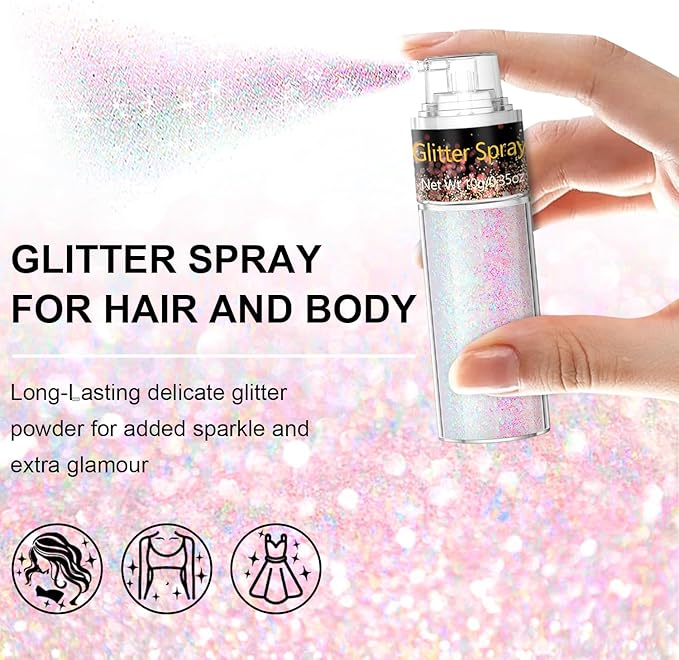 Hair and Body Glitter Spray, Glitter Hairspray Dry Powder Makeup for Clothes, Festival Rave Prom Loose Sparkle Powder,Holographic Ultra Fine Resin Glitters for Crafts (Pastel)