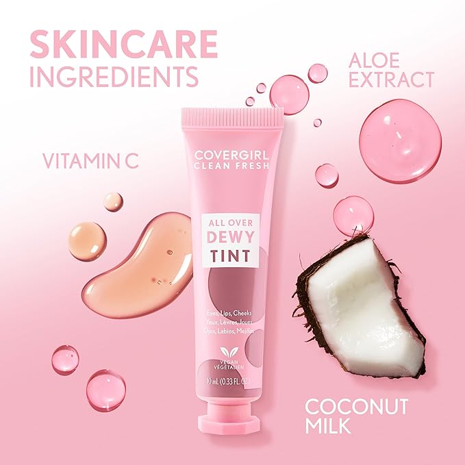 Covergirl Clean Fresh Dewy Tint 500 Cozy Coral, 3-in-1 Tint, Blendable Color For Eyes, Lips & Cheeks, 0.33 fl oz (Pack of 1)