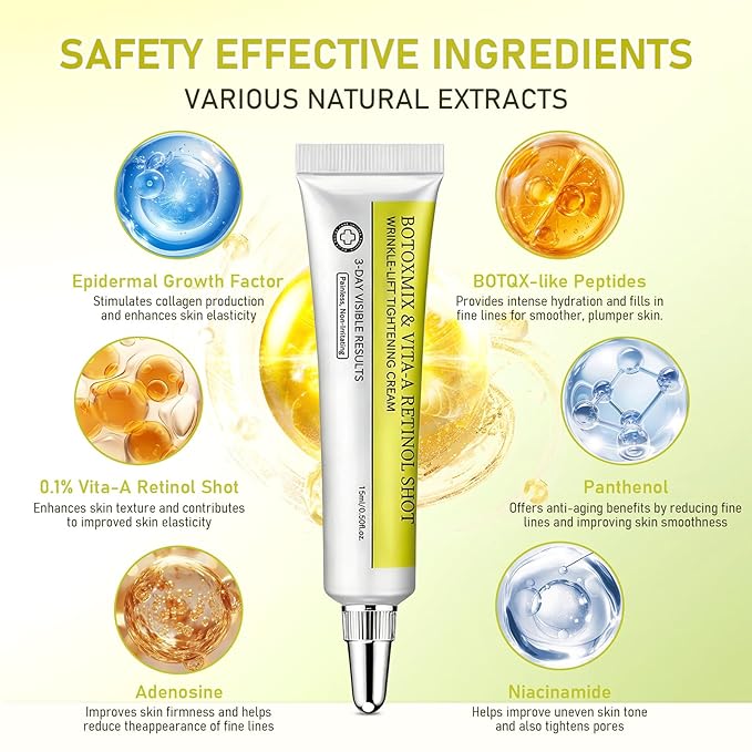 Botoxmix & Vita-A Retinol Shot Wrinkle-Lift Tightening Cream, Vita A Retinal Shot Tightening Booster for Reduces Wrinkles and Fine Lines, Vita-A Retinol Shot for All Skin Types