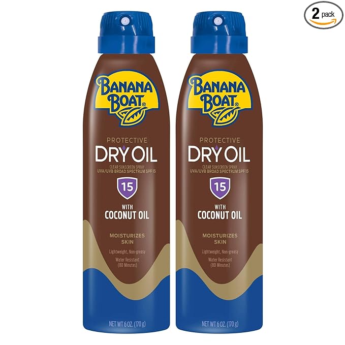 Banana Boat Dry Oil Tanning Spray Sunscreen SPF 15, 6oz | Protective Sun Tanning Oil with SPF 15 Sunscreen, Oxybenzone Free, 6oz each Twin Pack