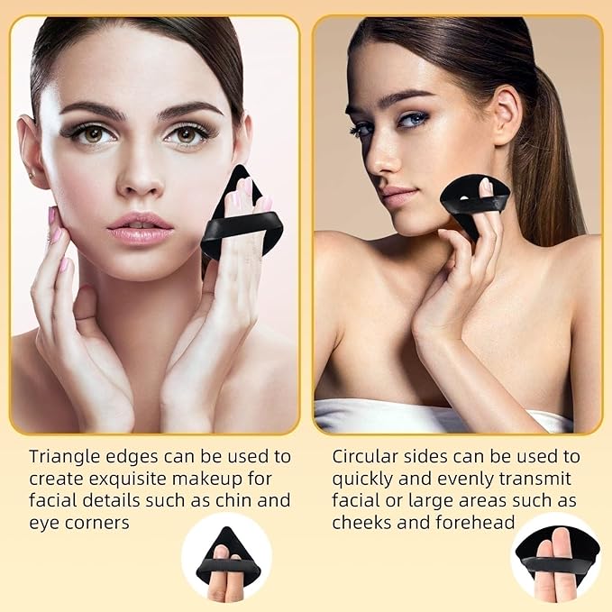 ZHIYE 8pcs Triangle Powder Puffs, Reusable Face Makeup Puff, Multifunctional Facial Makeup Tool Wet, Dry Dual-Use Makeup Sponge for BB CC Cream Liquid Foundation(BLack)