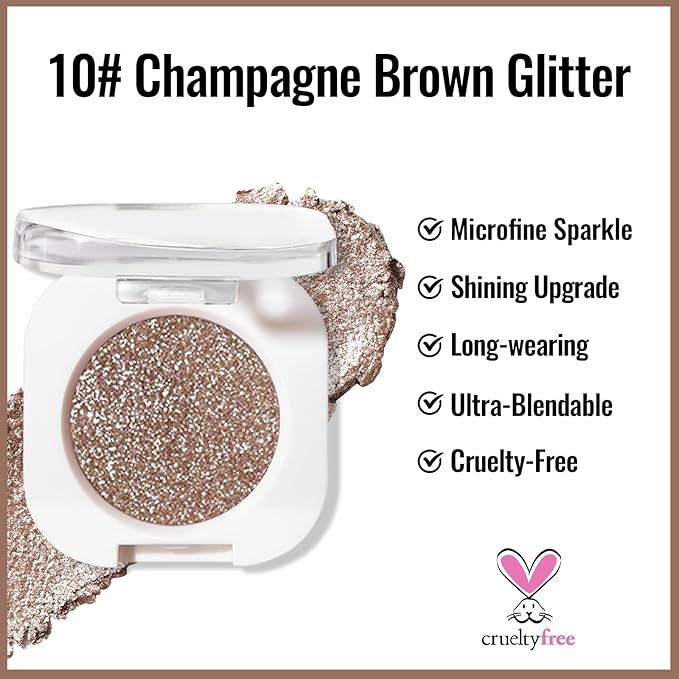 Erinde Champagne Brown Shimmer Single Eyeshadow, Metallic Glow Glitter Cream Eye Shadow, Monochrome Eyeshadow Palette Makeup, Waterproof Sombras para Ojos, Vegan & Cruelty-Free, 10