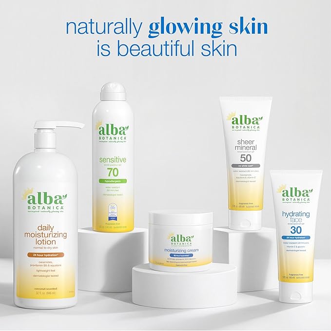 Alba Botanica Sunscreen for Face, Fragrance-Free Sheer Mineral Face Sunscreen Lotion, Broad Spectrum SPF 50, Water Resistant and Biodegradable, 2 fl. oz. Bottle (Packaging May Vary)