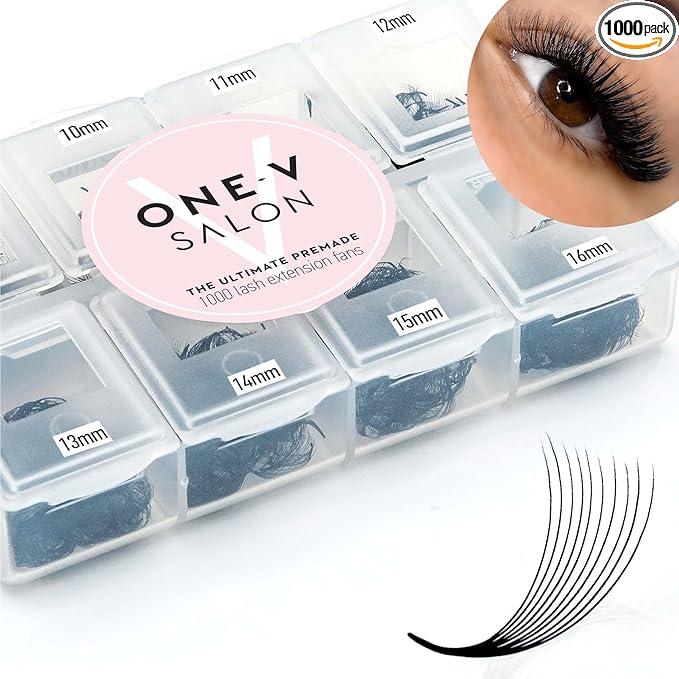 One V Salon, 1000 Loose Professional Use Premade Fans Eyelash Extensions, C Curl Volume Lashes,14D 20D 10D-0.07 Thickness, 9-16mm Fluffy Handmade Fan Mixed Tray