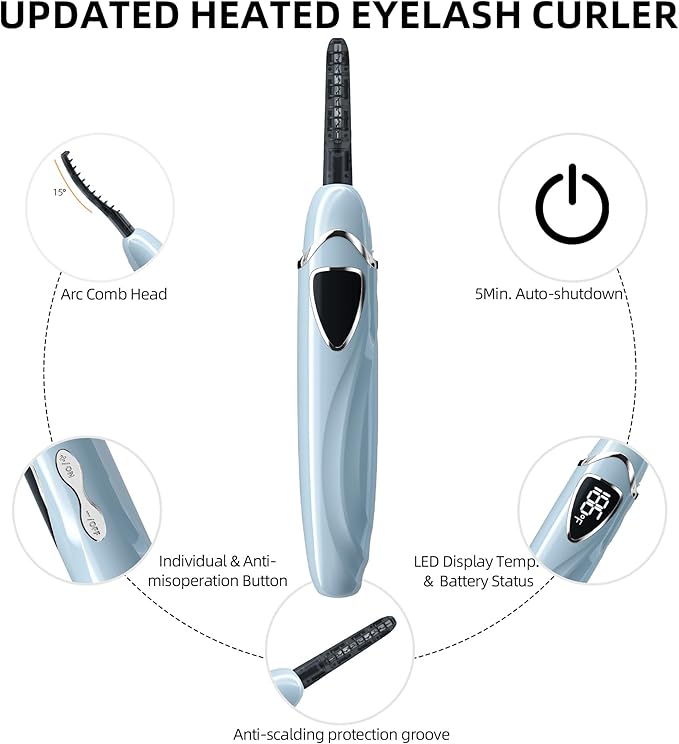 Heated Eyelash Curler, S600 Heated Lash Curler, Accurate Temperature Control Electric Eyelash Curler Heated - Intelligent Power Off, Long Lasting (Mystic Blue/Silver, S600-148MM)