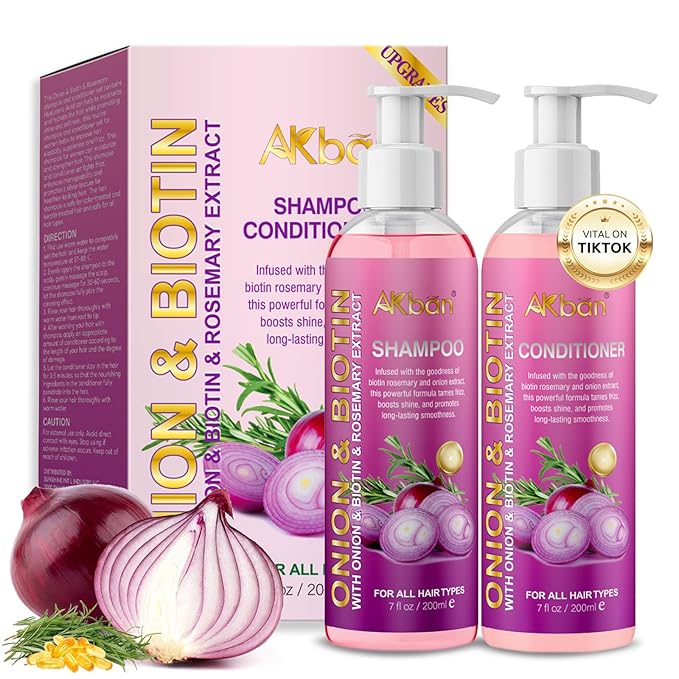 Onion Rosemary and Biotin Shampoo and Conditioner Set for Strengthening, Moisturizing & Encouraging Longer, Healthier Hair, Hair Loss and Thinning Hair, Paraben-Free, Growth Shampoo and Treatment Set