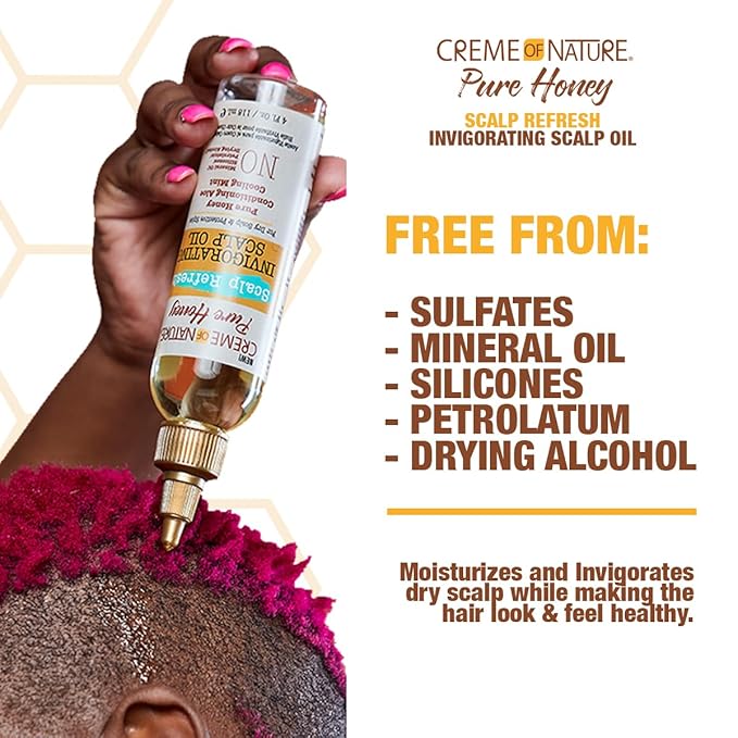 Creme of Nature Pure Honey Scalp Refresh Invigorating Scalp Treatment Oil, Lightweight Formula with Mint & Aloe, Moisture & Shine for All Hair Types & Styles, 4.2 oz