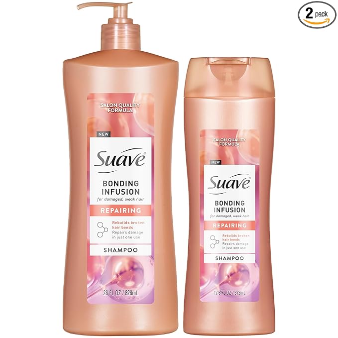 Suave Bonding Infusion Repairing Shampoo 2-Size Bundle, Intense Moisture Restores Shine & Resilience to Weak, Damaged Hair