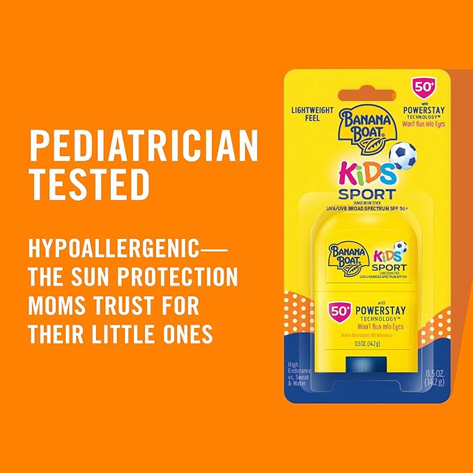 Banana Boat Sport Kids Sunscreen Stick SPF 50,0.5oz | Travel Size Sunscreen for Kids,Childrens Sunblock SPF 50,Oxybenzone Free,0.5oz,(Pack of 12)
