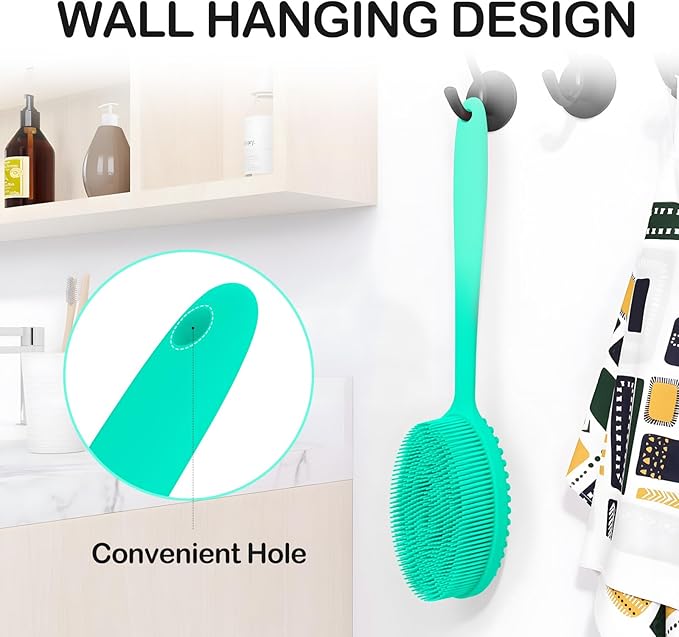 MateeyLife Silicone Body Scrubber Exfoliator with Handle, Gentle Back Scrubber for Shower, Shower Brush for Body, Bath Back Brush for Shower, Silicone Loofah Body Scrubber, Bath Scrubber for Body