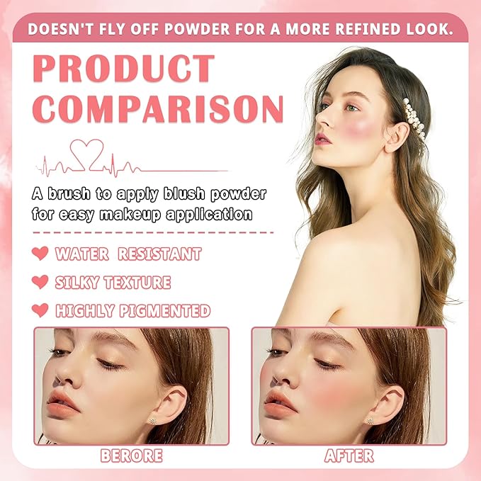 4 Colors Blush Palette for Cheeks with Make Up Brush,Face Matte Contour Blush Makeup Palette,Buildable Shimmer Facial Cheek Blusher Shades,Blendable Cosmetic Makeup Blush