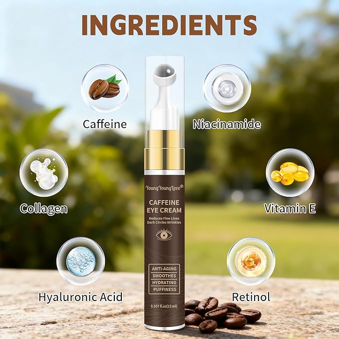6% Caffeine Eye Cream with Retinol, Niacinamide & Collagen - Anti-Aging Under Eye Cream for Dark Circles, Puffiness, Fine Lines & Wrinkles - Smoothing & Hydrating Eye Cream for Women & Men, 0.507oz