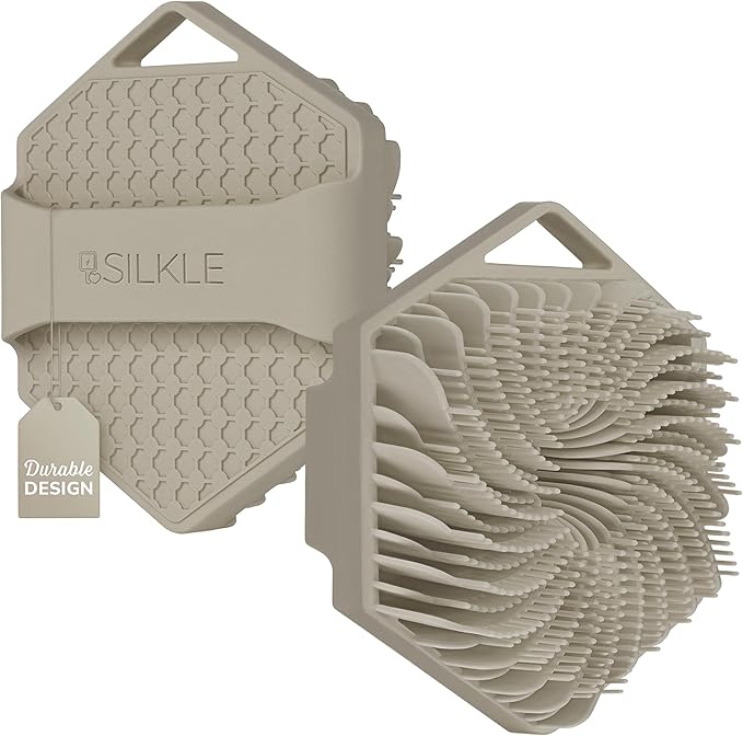 SILKLE Silicone Body Scrubber – Gentle Exfoliating Shower Scrubber for Body & Bath, Silicone Shower Brush & Loofah Alternative – Non-Slip Silicone Body Brush, Quick Dry, Hygienic - Clay