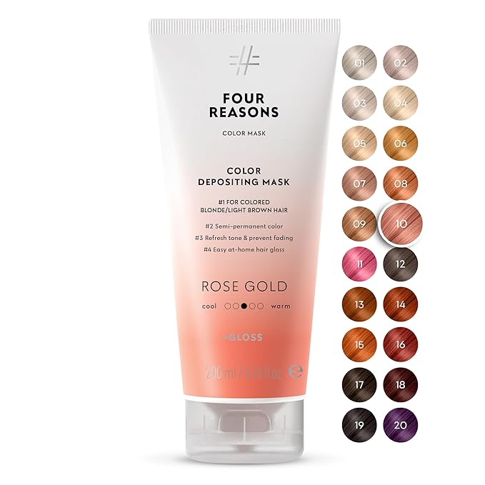 FOUR REASONS Color Mask, Rose Gold (27 Colors) – Hair Gloss & Color Depositing Conditioner – Semi Permanent Hair Toner for Color-Treated Hair Color For Women – Vegan & Cruelty-Free – 6.76 fl oz