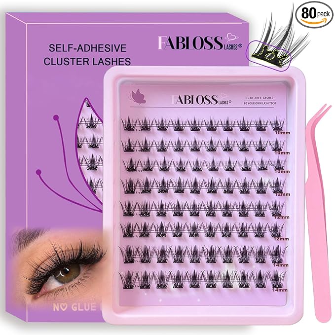 Wispy Self Adhesive Eyelashes 10 12 14mm Self Adhesive Lash Clusters Press On Lashes No Glue Needed Pre-Glued Glueless Lashes No Remover No Residue with Tweezers(Wispies-Natural)