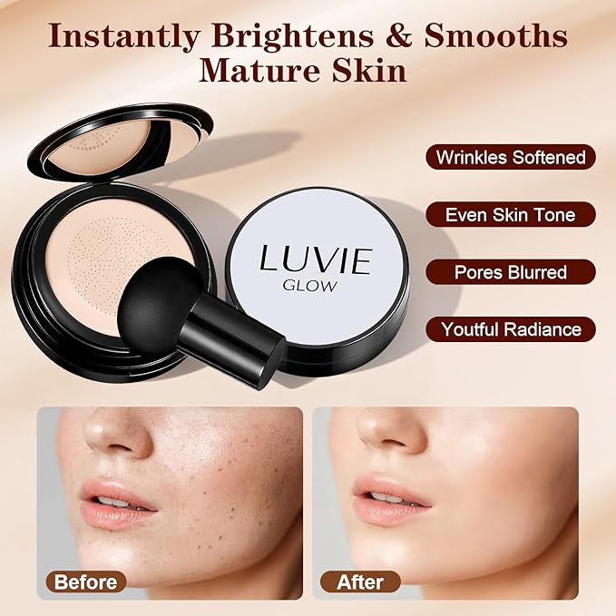 Ideal for Light/Medium Complexions-Hush Makeup Foundation, Mushroom Head Air Cushion CC Cream - BB Cream Foundation for Older Women (Dark brown)