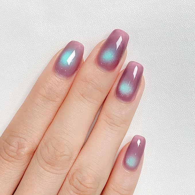 MAYCHAO 15ML Ice Glass Purple Cat Eye Gel Nail Polish 1Pc Purple Cat Eye Holographic Glitter Shimmer Translucent Sheer Gel Polish Soak off Nail Polish for Nail Art Manicure Salon DIY at Home, 0.5 OZ