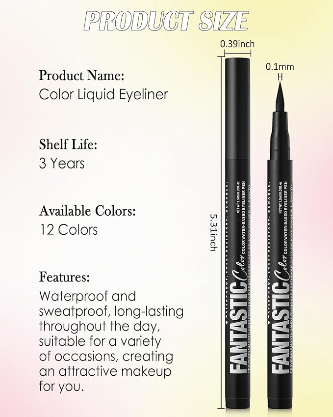 Silver Matte Liquid Eyeliner Pencil, Colorful High Pigmented Waterline Eye liner Waterproof Pen, Bright Colored Smudgeproof Long Lasting Eyeliner Pen Christmas Party Festival Makeup Gift for Women-11
