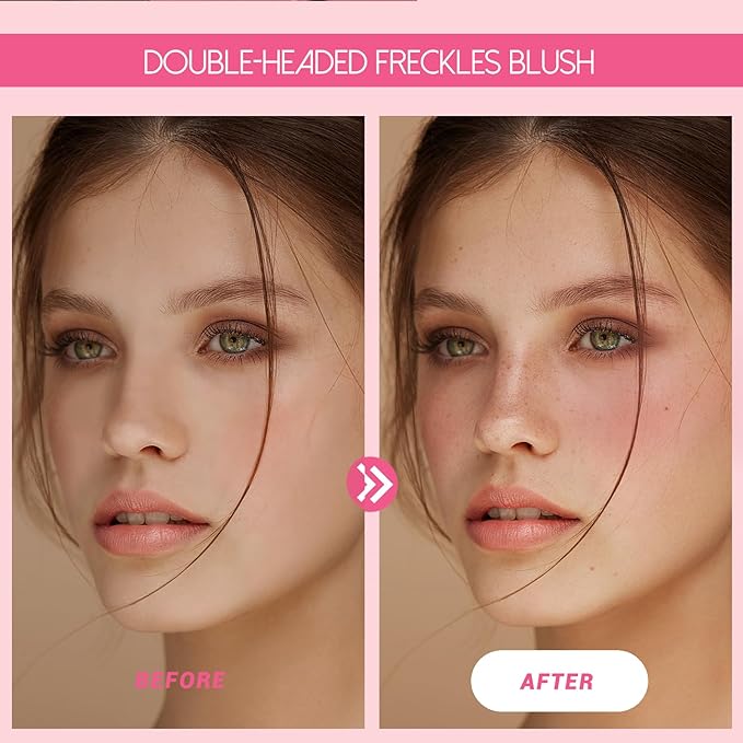 2-in-1 Freckle Pen & Liquid Blush，Waterproof Fake Faux Freckle Stamp, Henna Face Tattoo Stain, Natural Sunkissed Makeup Kit with Dual Shades (#01 Soft Pink, M)