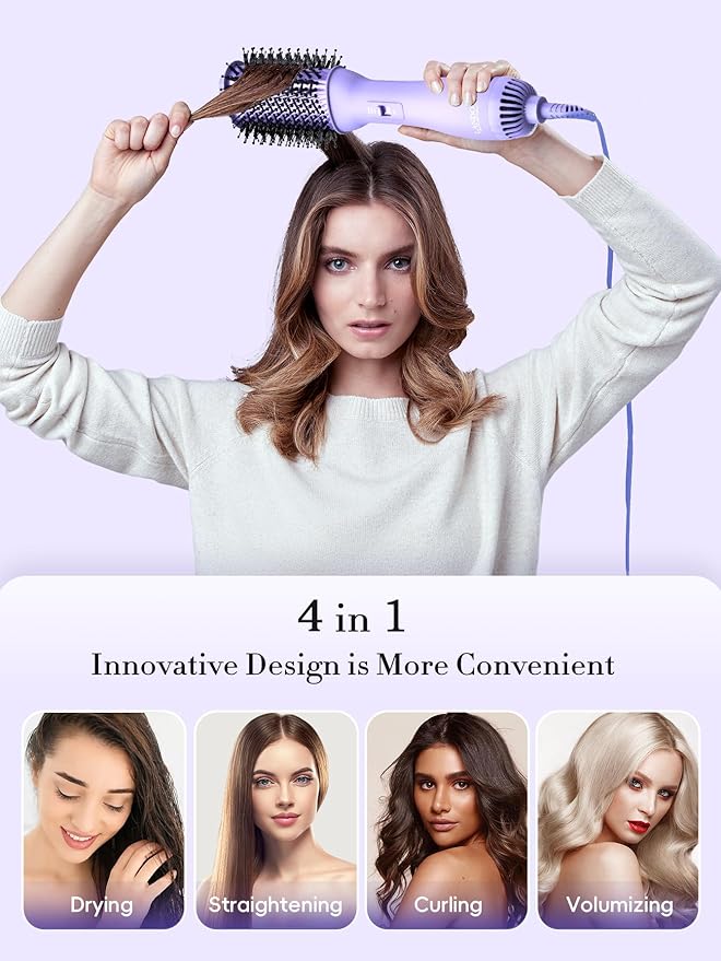 LANDOT 4-in-1 Blow Dryer Brush-Blowout Hair Dryer Brush with 60mm Oval Barrel One Step Volumizer for Thick & Coarse Hair, Fast Drying Frizz Control, Salon Smooth Hair at Home