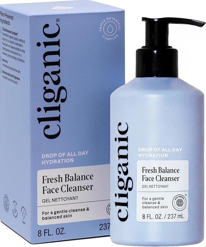 Cliganic Hydrating Facial Gel Cleanser with Triple Botanical Complex® – Clean Gentle Face Wash with Jojoba, Rosehip Argan Oils Removes Makeup Impurities Aloe Vera Glycerin for Balanced Glowing Skin