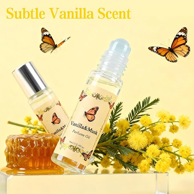 Vanilla & Musk Roll-On Perfume Oil – Travel Size Perfumes for Women, Alcohol Free Skin Close Fragrance, Warm & Soft Scent Elegant Gift -Vegan & Cruelty-Free 0.34 fl.oz