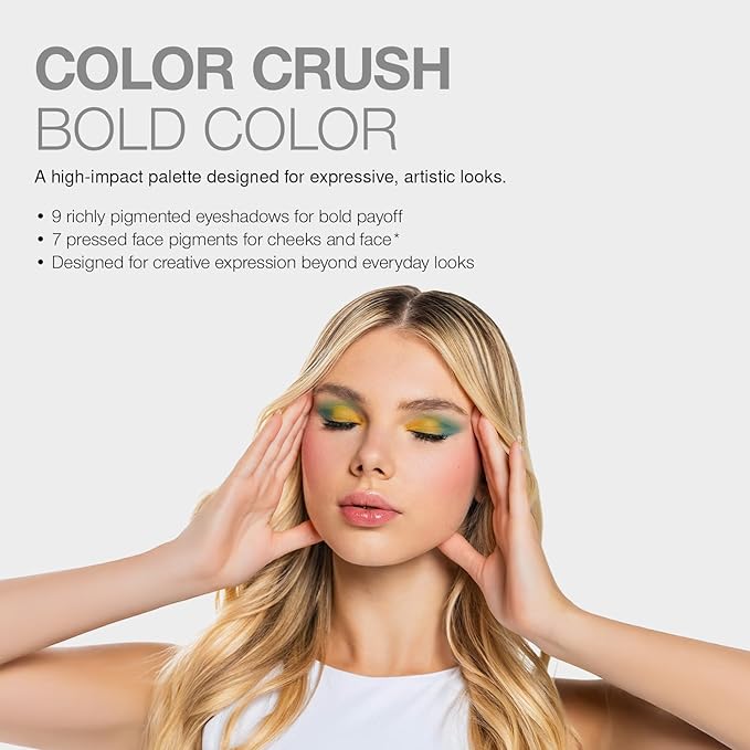 Palladio Ultimate Pro Eyeshadow Makeup Palette, 16 High-Pigmented Powder Colors, Matte, Shimmer, Satin Finishes, Color Crush