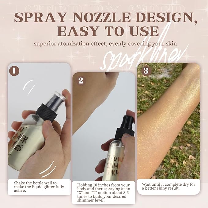 Body Glitter Spray, Body Shimmer Spray Quick Drying Body Glow Shimmer Long-Lasting Shiny Glitter Spray for Women Men for St. Patrick's Day, Party, Concert 2.6 Fl Oz. (Light Green)