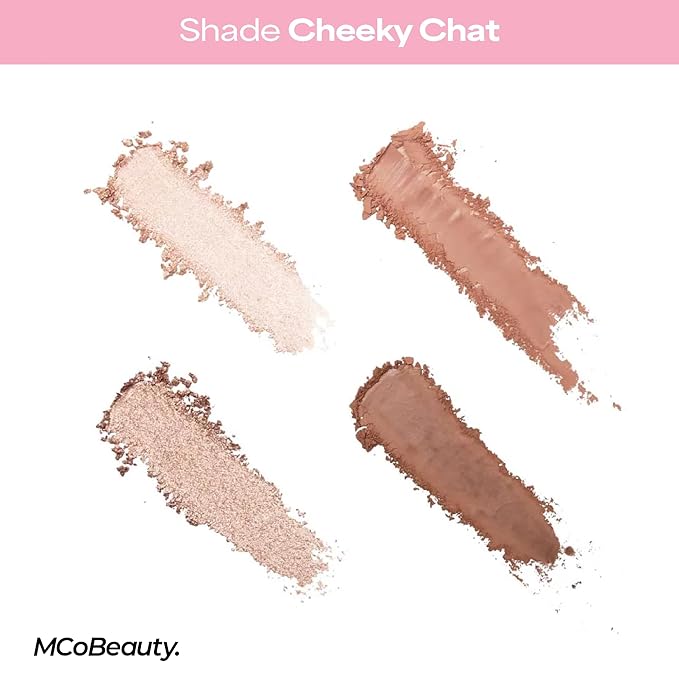 MCoBeauty Ultra Luxe Eyeshadow Quad Cheeky Chat - Pink Nude Shimmer & Matte Eye Shadow Palette - Blendable Buildable Long Wearing 4 Pan Compact with Mirror - Soft Finish Makeup - Vegan & Cruelty Free