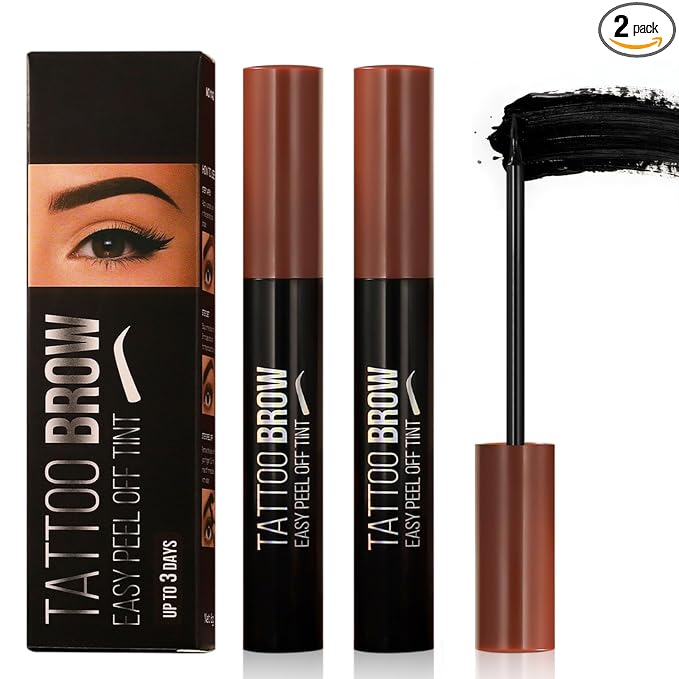 2Pcs Tatoo Eyebrow Gel Peel Off,Long-lasting Eyebrow Tint Peel Off,Waterproof Eye Brow Tint,For Fuller & Defined Looking Brows（01 Natural Black）