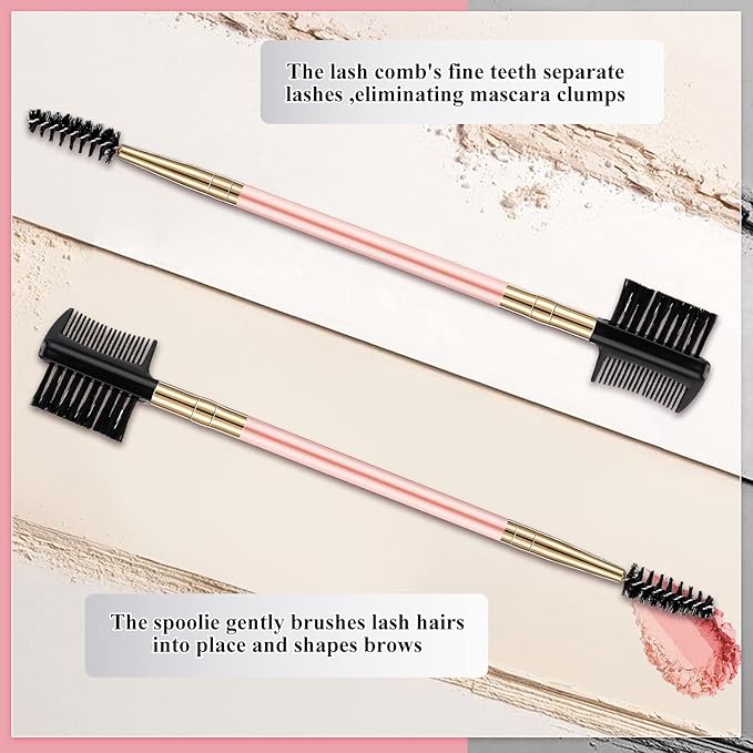 3 Pcs Eyebrow Brush Eyelash comb separator 3 Head Eyelash Shaper and Eyebrow Brush Dual Comb Double Head Makeup Grooming Tool for Women Cosmetic Separating Shaping Brow(Pink)
