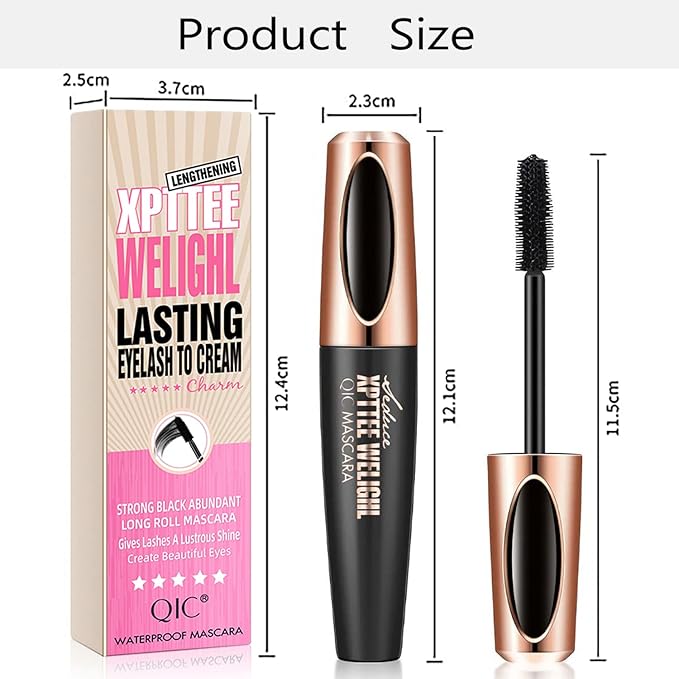 4D Silk Fiber Lash Mascara Extension - Voluminous, Waterproof & Smudge-Proof, Long-Lasting No Flaking, Natural No Clumping, All Day Exquisitely Full (1 Pack)