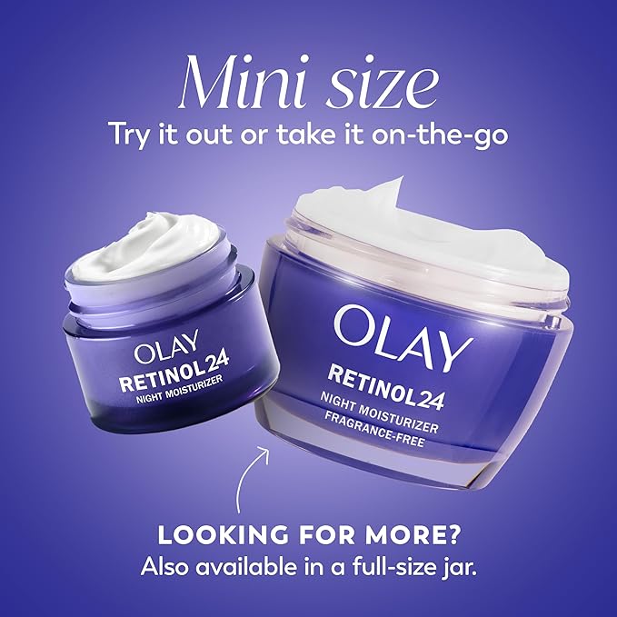 Olay Retinol 24 Face Moisturizer, Anti-Aging Night Cream for Women, Trial Size, Fragrance-Free, Non Greasy, Anti-Wrinkle, Smooth Fine Line, Tightening Skin Care, Peptides, Glycerin, 0.5Oz (Pack of 2)