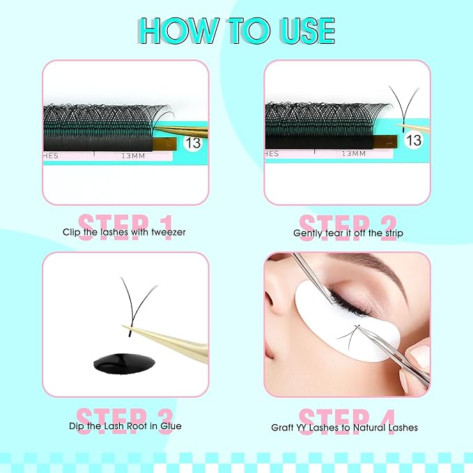 VAVALASH Y Lash Extensions C Curl 0.07mm 8-15mm Mix Tray Easy Premade Volume 4D Fans Eyelash Extension YY Type Natural Volume Lashes Extension Soft Matte Black Lashes (YY-0.07-C-8-15mm)