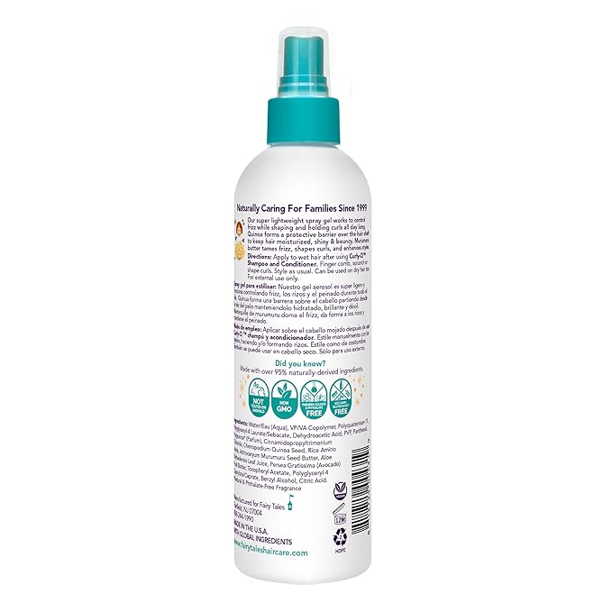 Fairy Tales Curly Q Kids Styling Spray Gel – Paraben, Sulfate, Gluten, and Nut Free – For all Types of Curls Including Multi Cultural Hair – 8oz.
