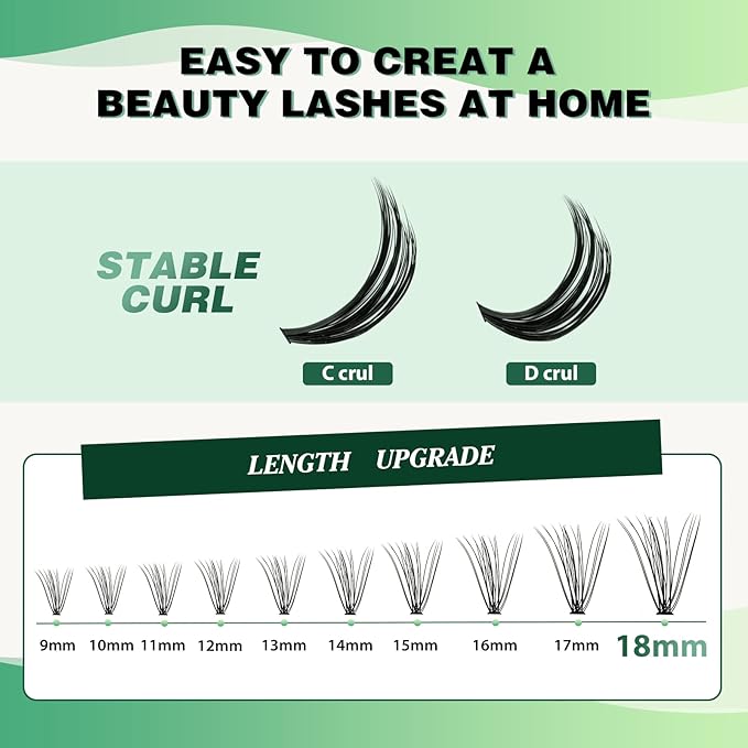 KEYYOU Lash Clusters 300pcs Individual Lashes, 20D 0.07D Curl 9-18MIX DIY Eyelash Extension, Soft & Natural Volume Cluster Lashes with Large Tray