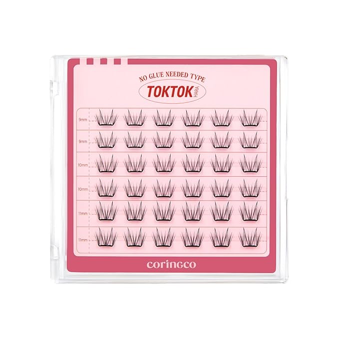 CORINGCO Toktok Hara Light Self Adhesive False Eyelashes, Natural Look, No Glue Needed, Assorted Set of 9/10/11mm, Reusable Lash Clusters Kbeauty (Maple)
