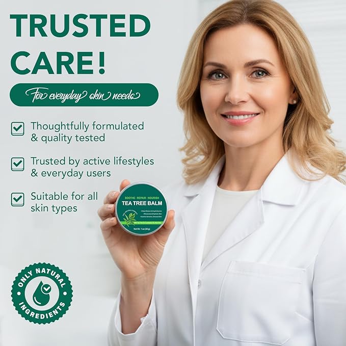 Tea Tree Balm for Fast Itchy Skin Relief – Soothes Discomfort from Bug Bites, Rashes, Dry Skin & Foot Irritation – Natural, Fragrance-Free & Gentle Formula, Safe for Sensitive Skin and All Ages