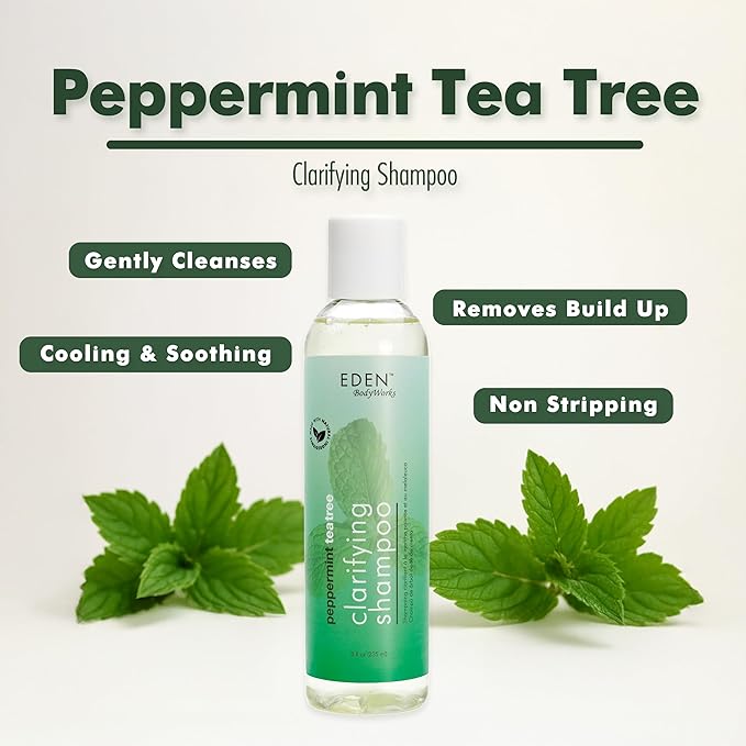 EDEN BodyWorks Peppermint Tea Tree Shampoo | Clarifying Shampoo for Curly Hair | Perfect for Build Up Cleansing | 8oz