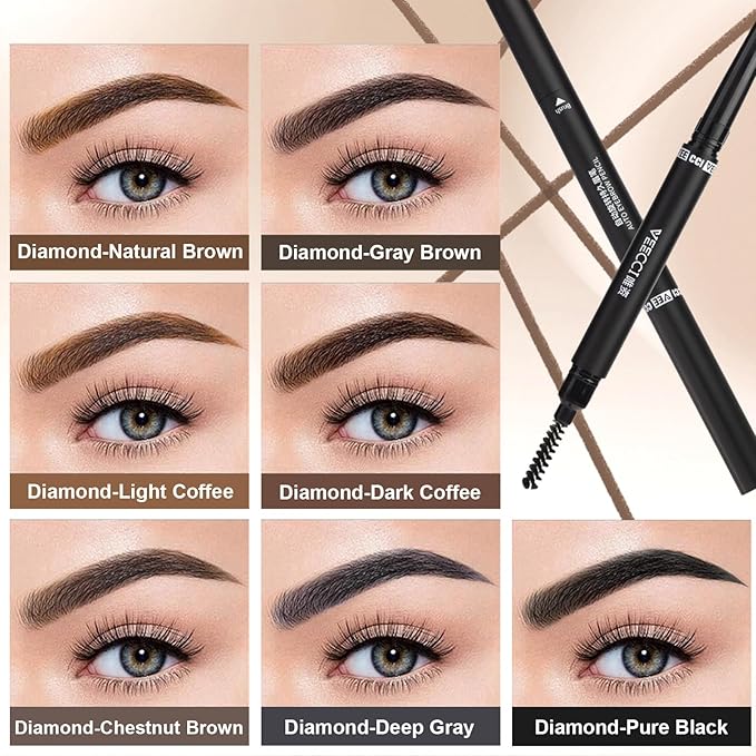 Eyebrow Pencil, Retractable Definer with Dual Brush, Ultra-Fine Tip for Precise Brow Makeup, Waterproof Gel Formula, Natural Hair-Like Strokes, Enhance Beauty (Gray Brown, Diamond)