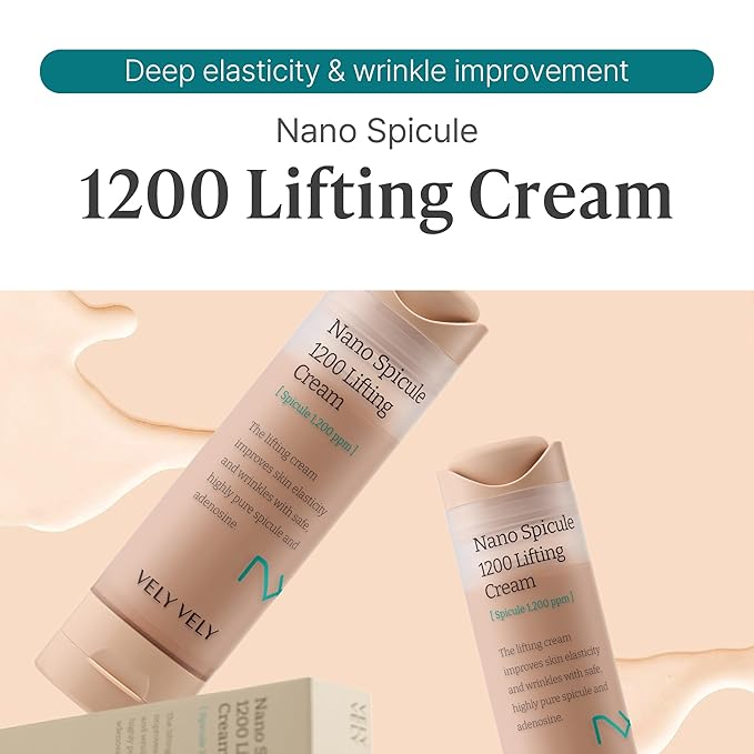 VELY VELY Nano Spicule 1200ppm Lifting Cream - Anti‑Aging Wrinkle Microneedling Face Moisturizer for Women, 10 Peptides, 50ml / 1.69 oz