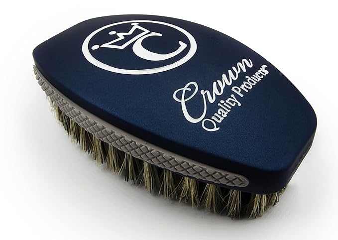 Crown Quality Products 360 Sport Wave Caesar 2.0 Boar Bristle Hairbrush, Medium, Metallic Navy Blue - Non-Slip Grip, Waterproof Design - The Ultimate 360 Wave Brush
