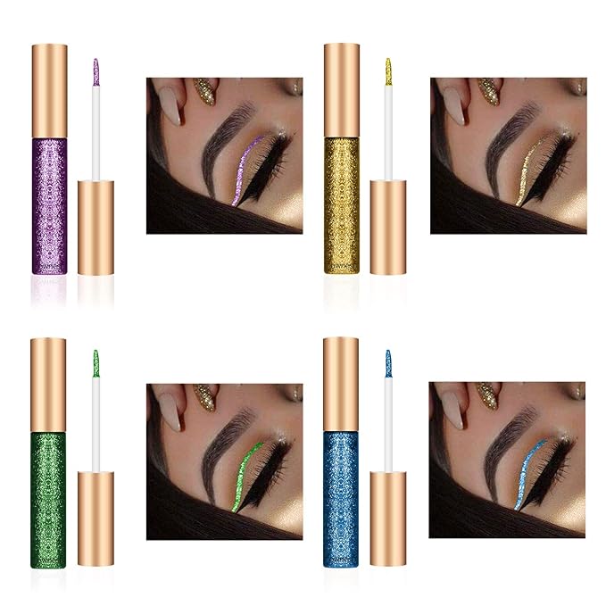 Ownest 10 Colors Liquid Glitter Eyeliner Set, Metallic Shimmer Glitter Eyeshadow, Long Lasting Waterproof Shimmer Sparkling Liquid Eyeliner Eye Shadow-10pcs, Mothers Day Gift
