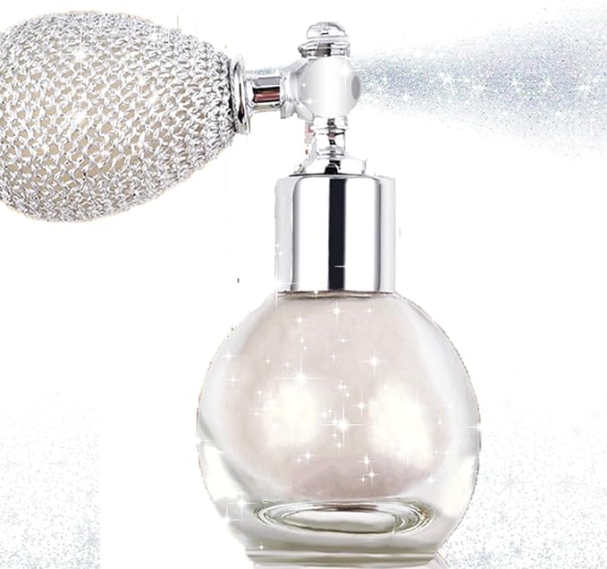 Pearl White Highlighter Spray for Face and Body, Long Lasting Sparkle Glitter Powder with High Gloss Shimmer Makeup for Women, Festival Party Rave Wedding Stage and Halloween Christmas Crafts