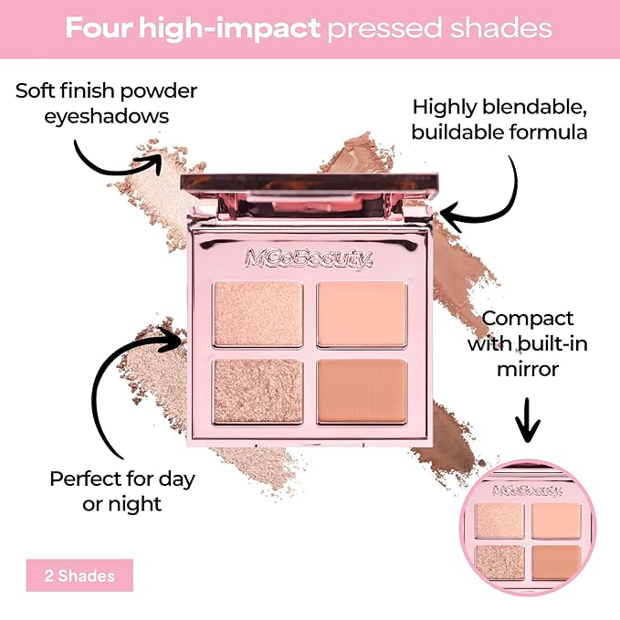 MCoBeauty Ultra Luxe Eyeshadow Quad Cheeky Chat - Pink Nude Shimmer & Matte Eye Shadow Palette - Blendable Buildable Long Wearing 4 Pan Compact with Mirror - Soft Finish Makeup - Vegan & Cruelty Free